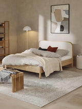 Kate Çift Kişilik Kırık Beyaz Bukle Ahşap Karyola Meşe