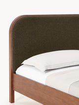 Kate Çift Kişilik Zeytin Yeşili Bukle Ahşap Karyola Ceviz