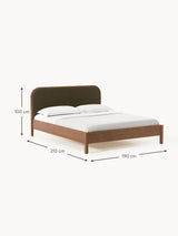 Kate Çift Kişilik Zeytin Yeşili Bukle Ahşap Karyola Ceviz