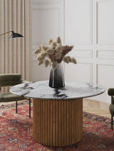 Kotor Yuvarlak Beyaz Dağ Mermer Tablalı Ahşap Yemek Masası Meşe