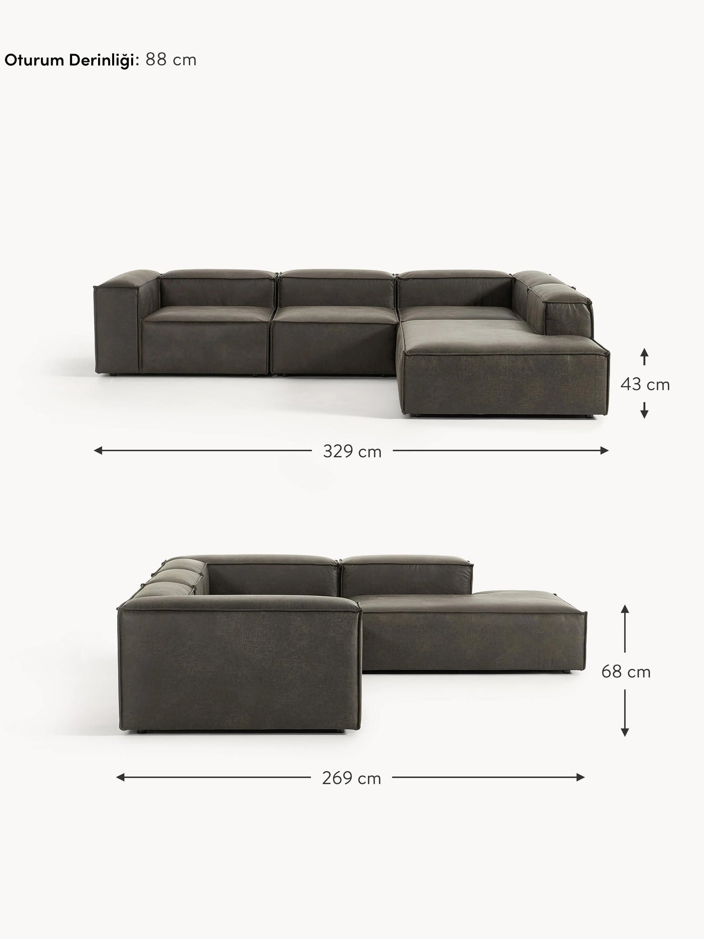 Lego Large Köşe Koltuk Gri Kahve