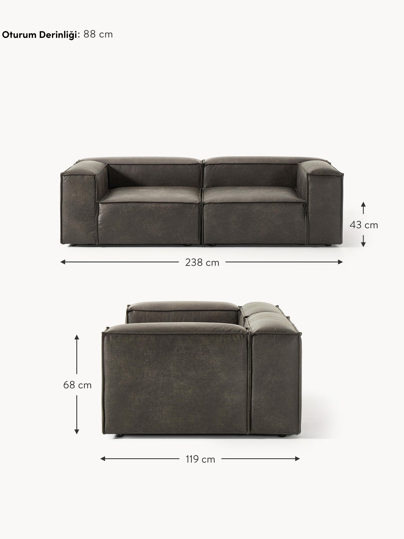 Lego Üçlü Koltuk Gri Kahve