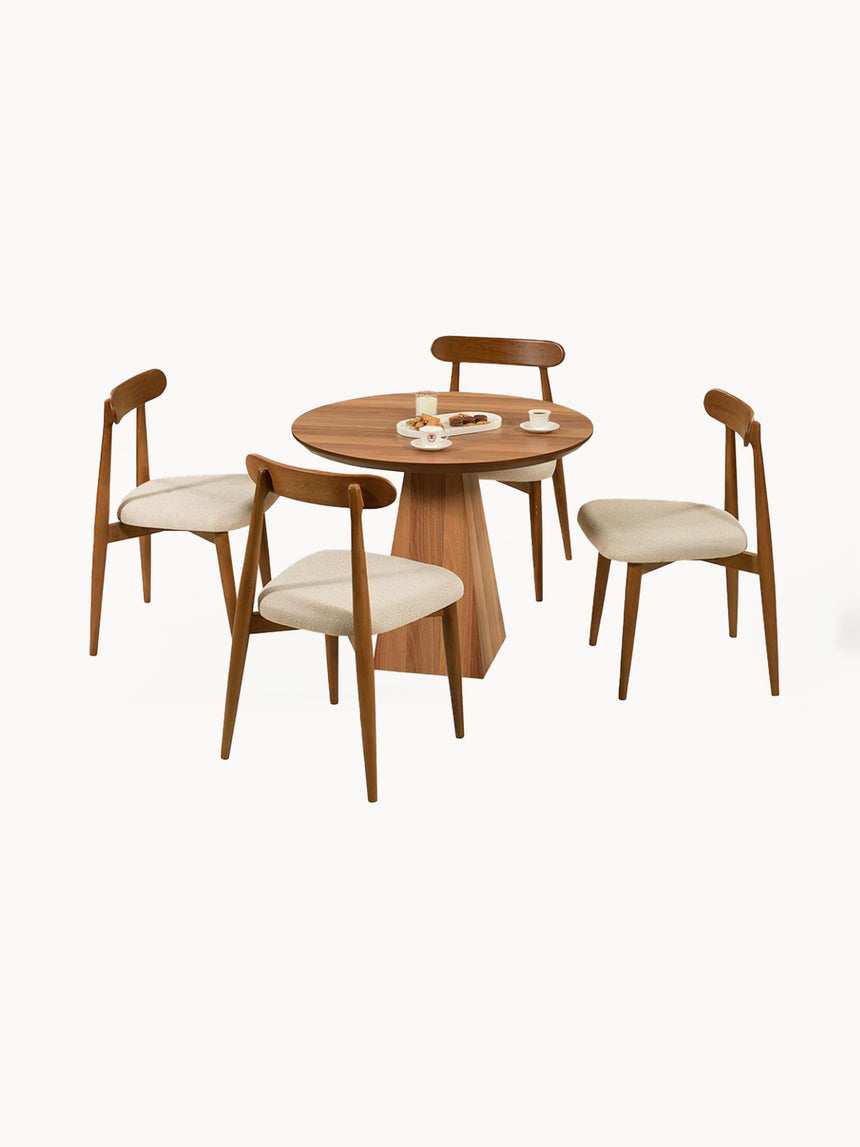 Lucca Yuvarlak Yemek Masası Ceviz Ceviz + Oslo Sandalye Krem Ceviz