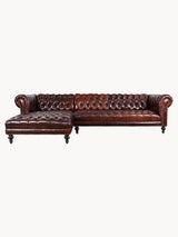 Manchester Deri Chester Köşe Koltuk Kızıl Kahve