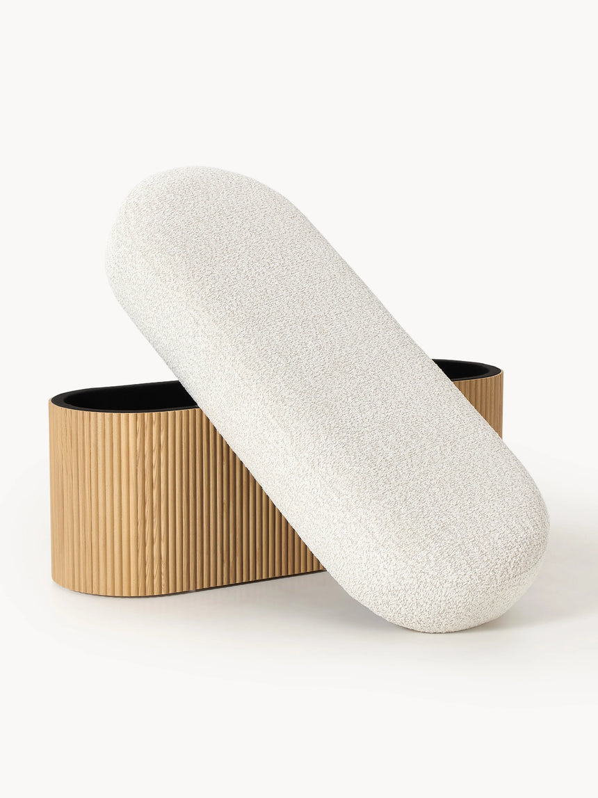 Mantar Elips Sandık Puf Kırık Beyaz Teddy Açık Dışbudak