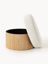 Mantar Large Silindir Sandık Puf Kırık Beyaz Teddy Açık Dışbudak