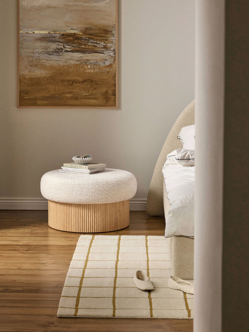 Mantar Large Silindir Sandık Puf Kırık Beyaz Teddy Açık Dışbudak