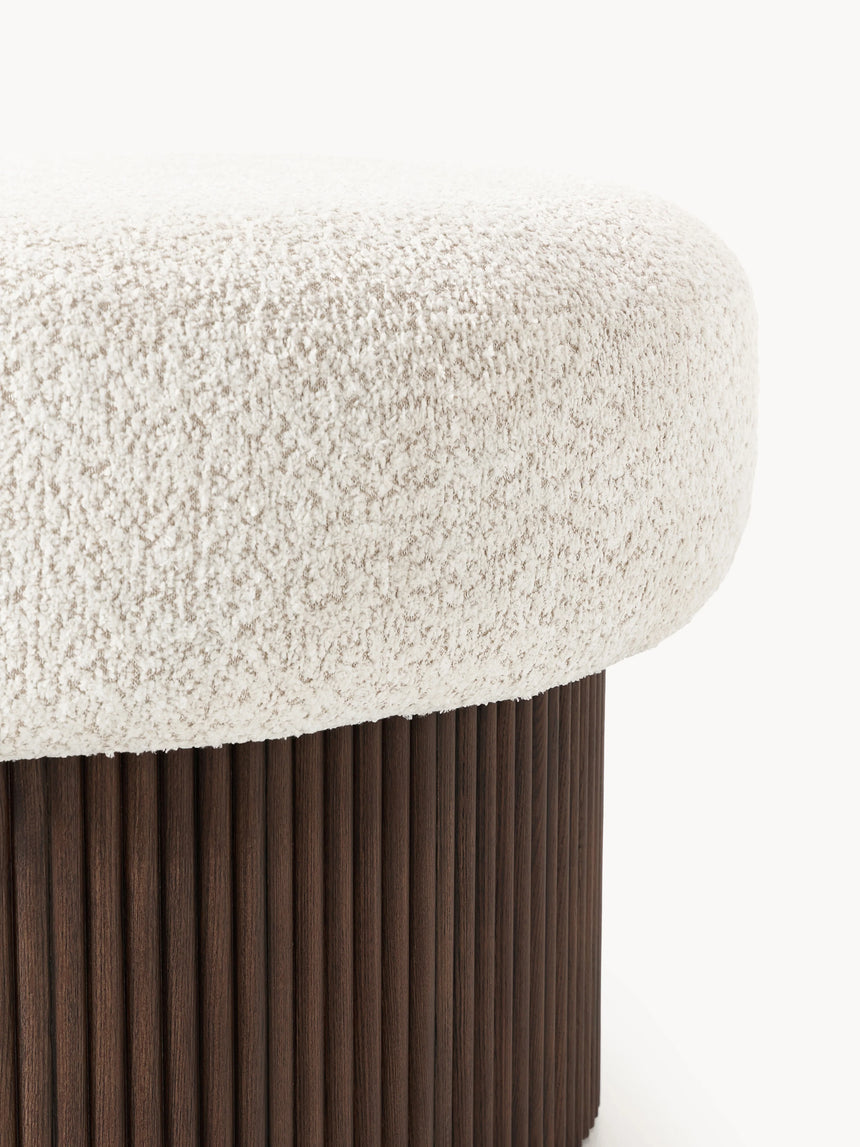 Mantar Large Silindir Sandık Puf Kırık Beyaz Teddy Koyu Dışbudak