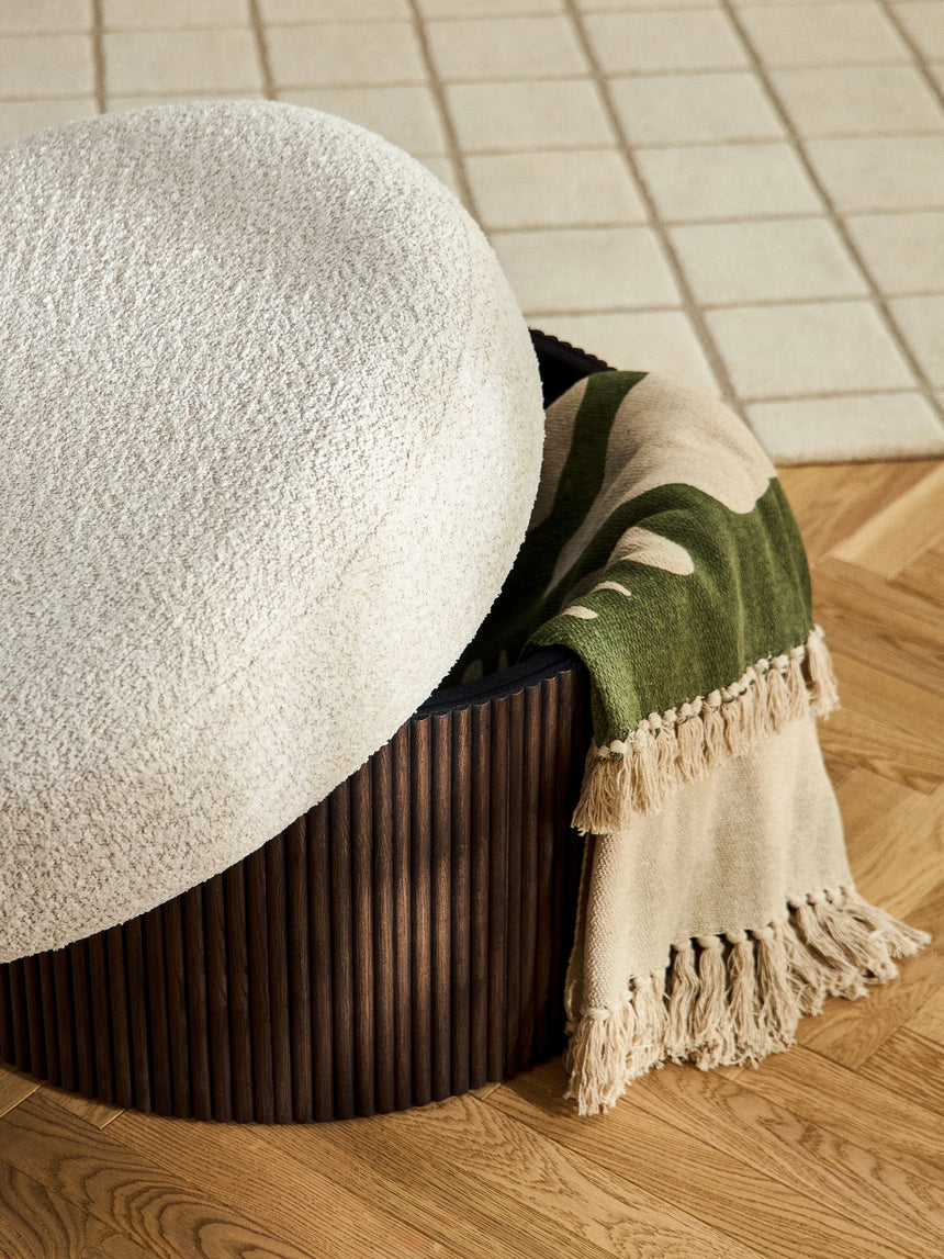 Mantar Large Silindir Sandık Puf Kırık Beyaz Teddy Koyu Dışbudak