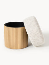 Mantar Silindir Sandık Puf Kırık Beyaz Teddy Açık Dışbudak