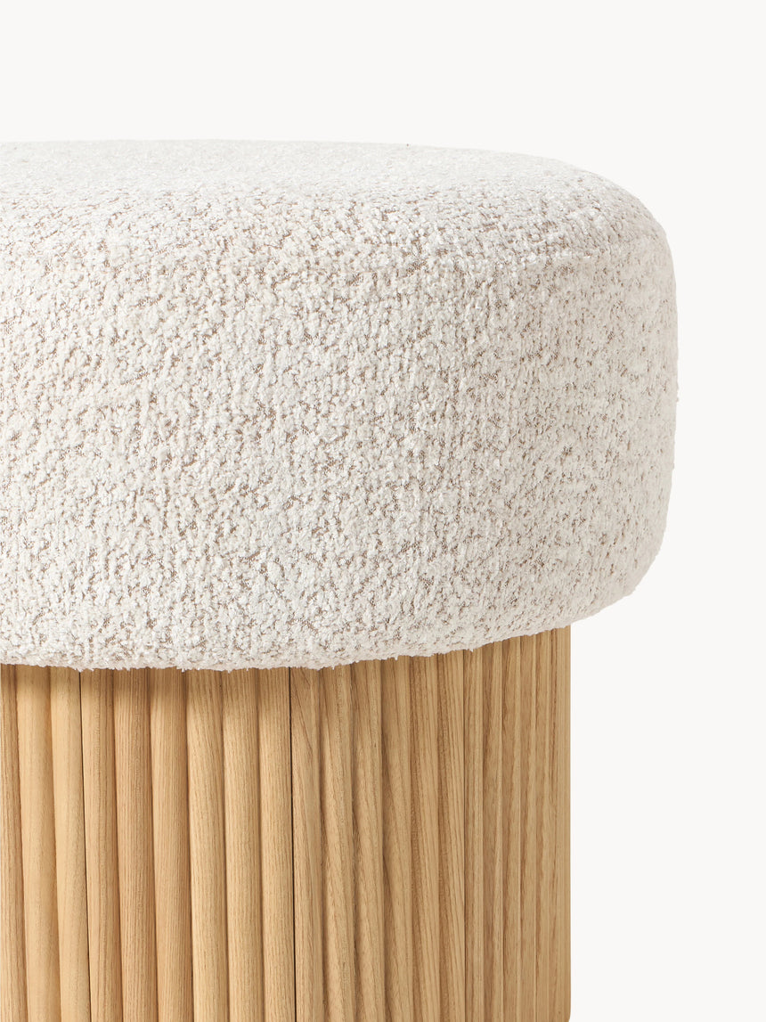 Mantar Silindir Sandık Puf Kırık Beyaz Teddy Açık Dışbudak