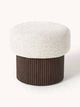 Mantar Silindir Sandık Puf Kırık Beyaz Teddy Koyu Dışbudak