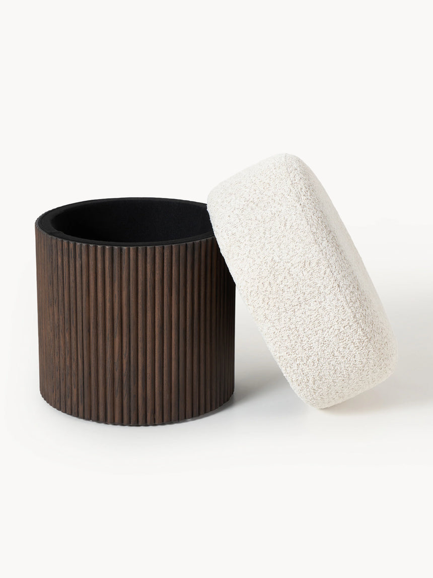 Mantar Silindir Sandık Puf Kırık Beyaz Teddy Koyu Dışbudak