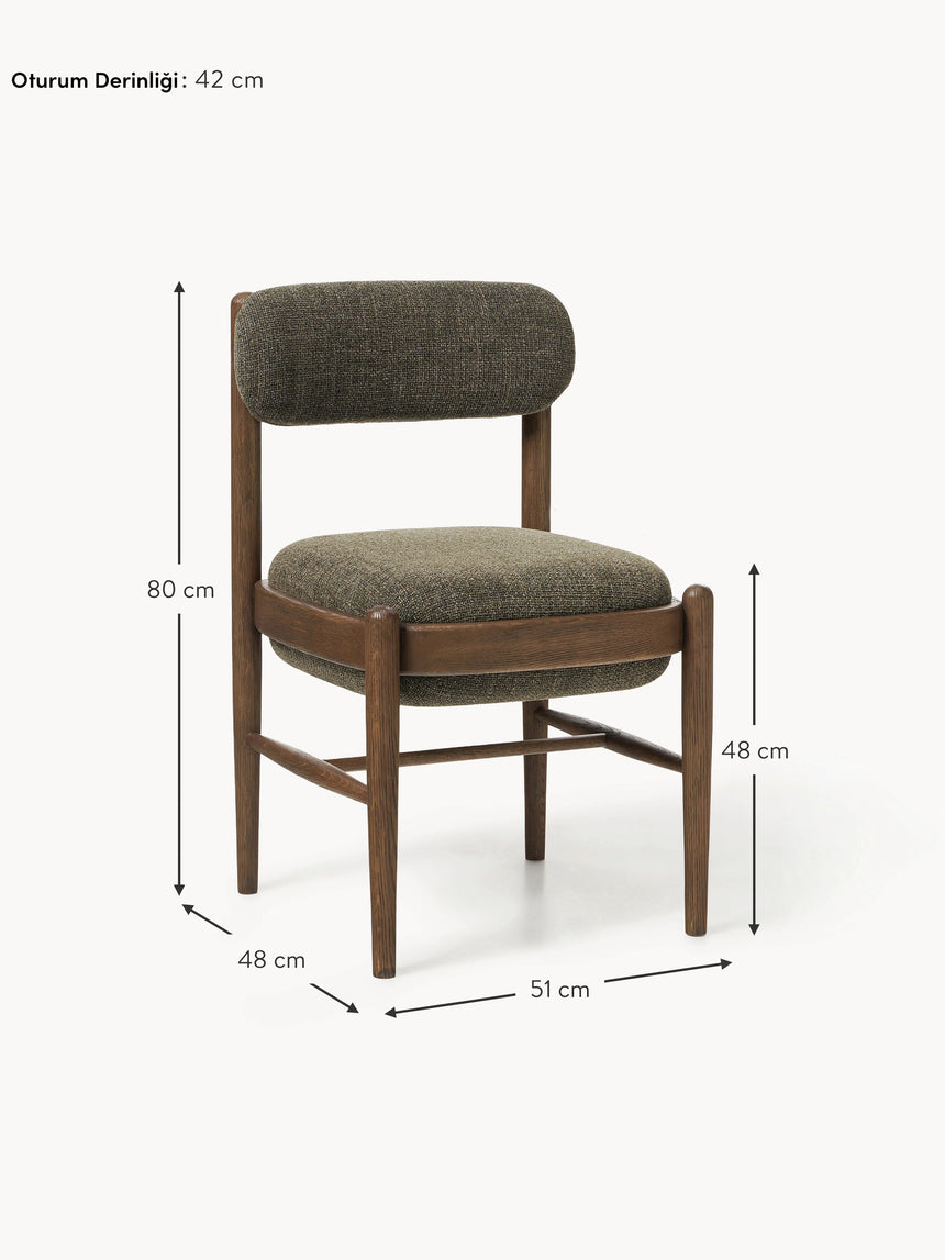 Mara Ahşap Sandalye Zeytin Yeşili Ceviz