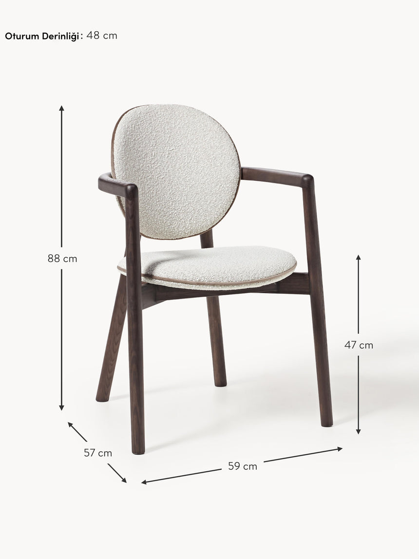 Maya Ahşap Sandalye Kırık Beyaz Bukle Ceviz