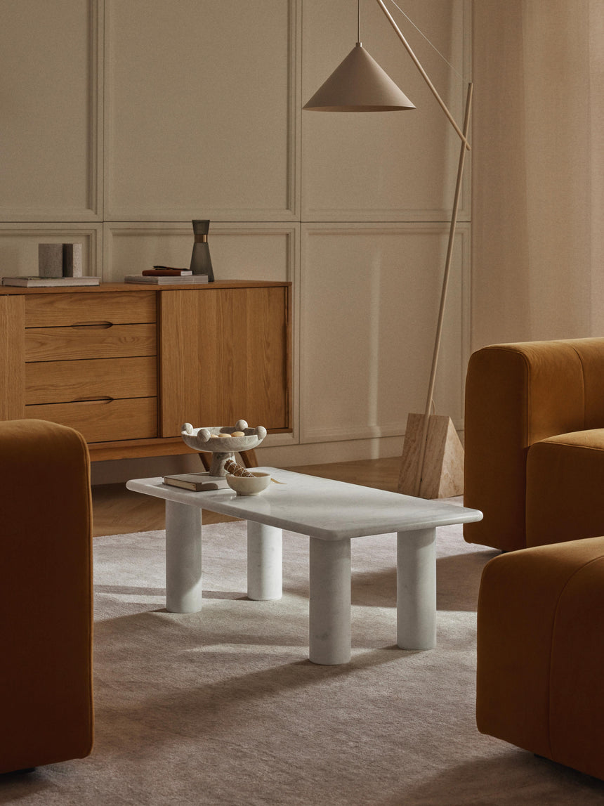 Milas Mermer Dikdörtgen Orta Sehpa Beyaz