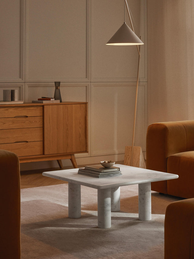 Milas Mermer Kare Orta Sehpa Beyaz