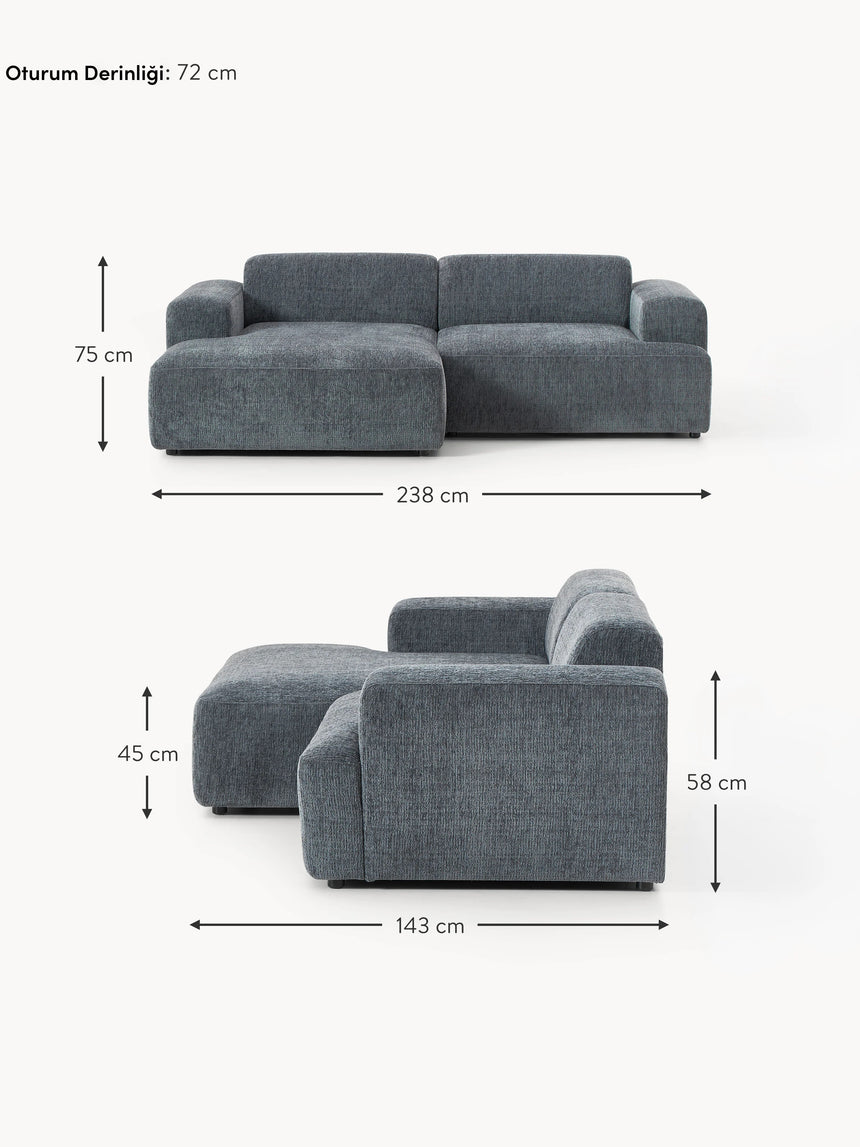 Mira Köşe Koltuk Gri Mavi Şönil