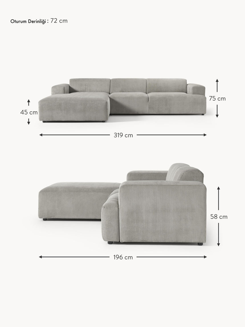 Mira Large Köşe Koltuk Gri Fitilli