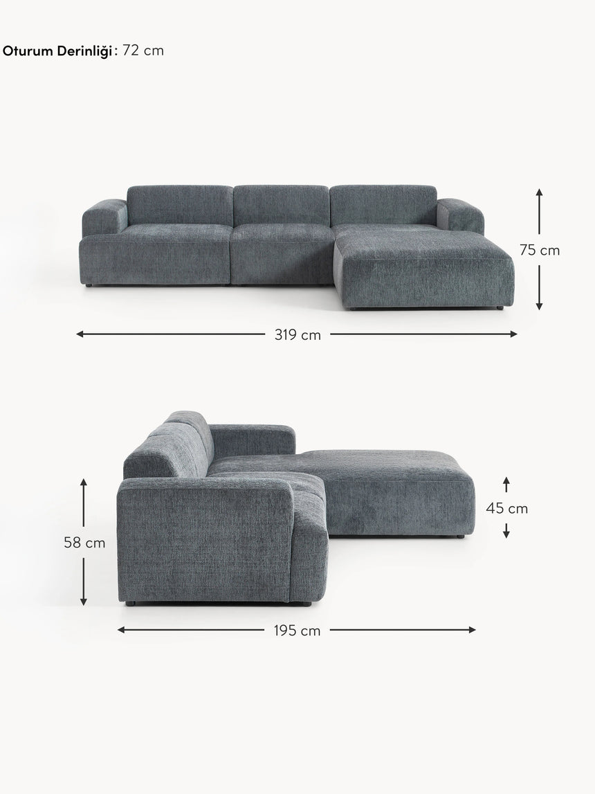 Mira Large Köşe Koltuk Gri Mavi Şönil