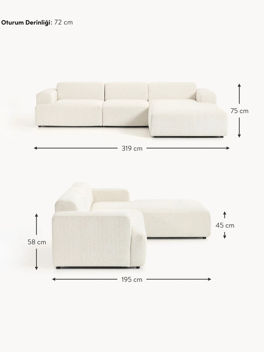 Mira Large Köşe Koltuk Kırık Beyaz Şönil