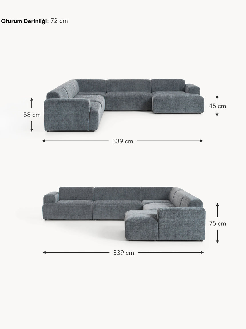 Mira Max Köşe Koltuk Gri Mavi Şönil