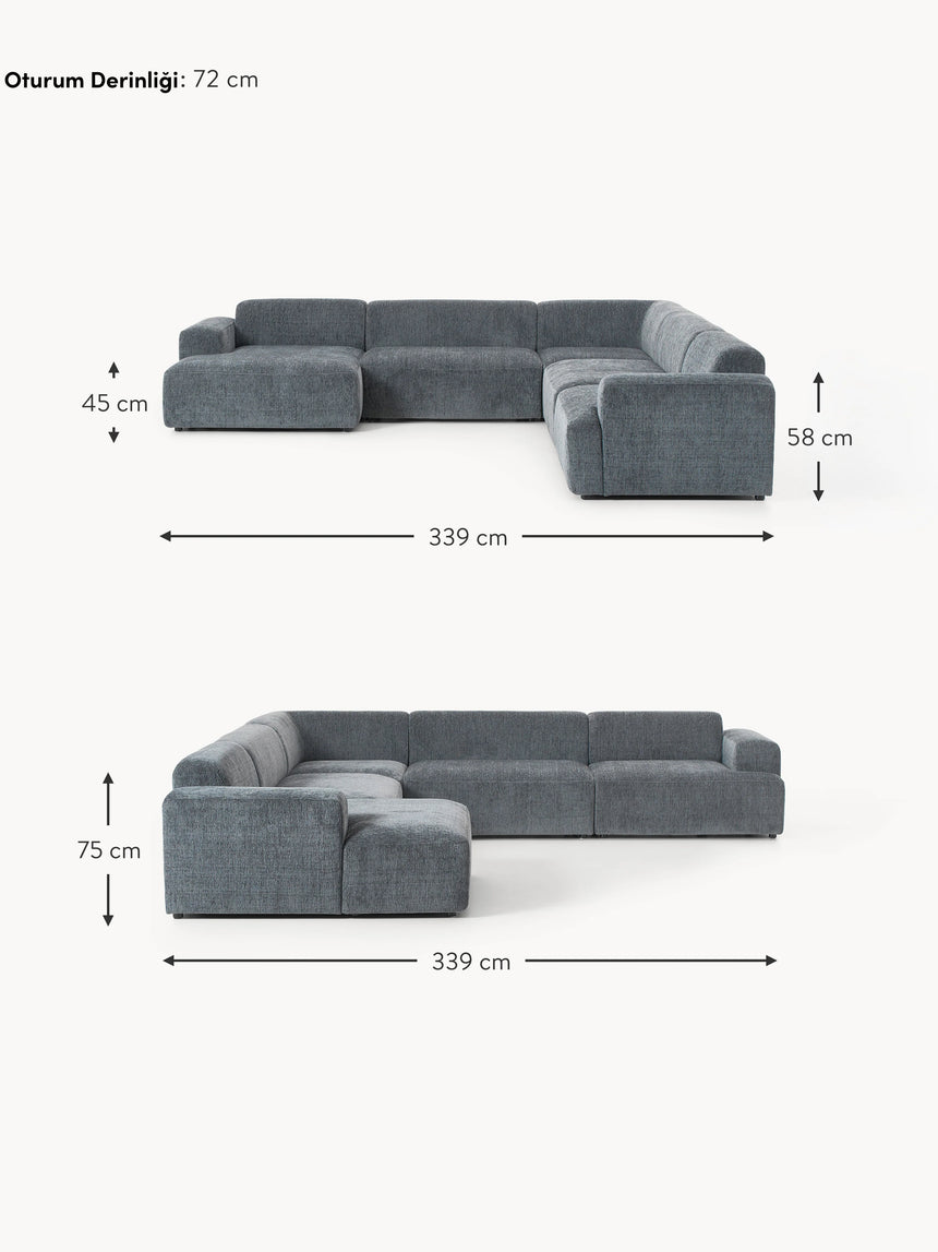 Mira Max Köşe Koltuk Gri Mavi Şönil