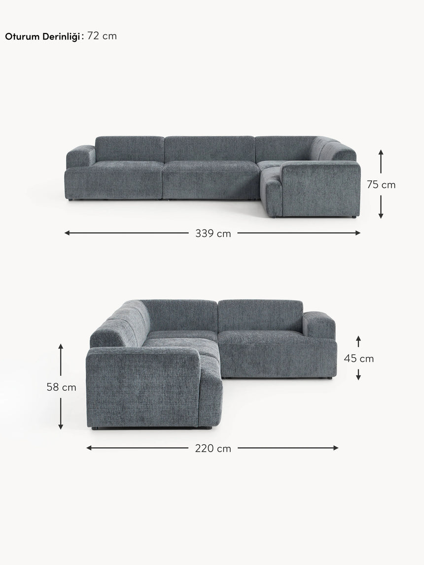 Mira Plus Köşe Koltuk Gri Mavi Şönil