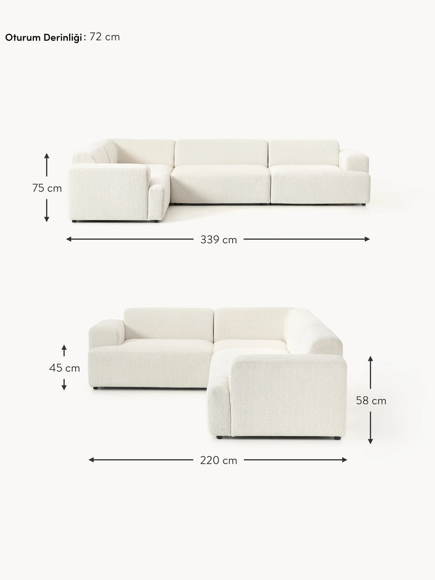 Mira Plus Köşe Koltuk Kırık Beyaz Şönil