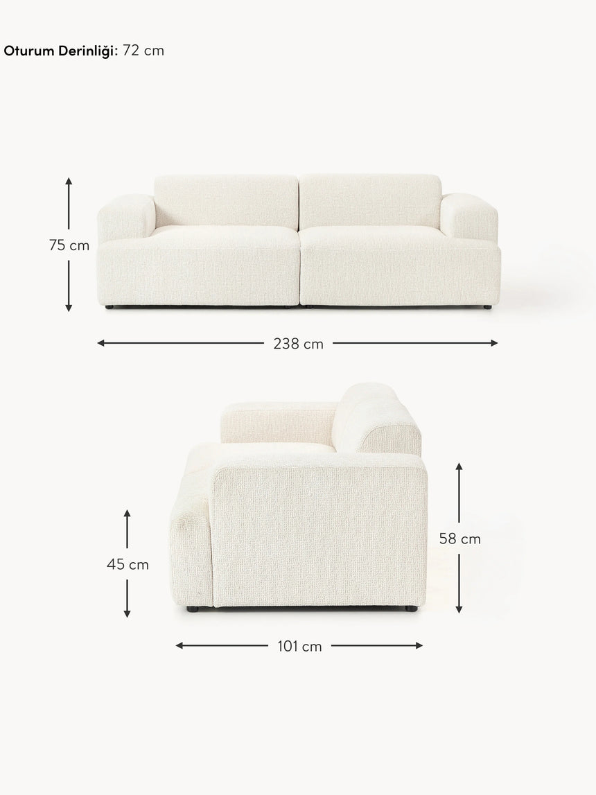 Mira Üçlü Koltuk Kırık Beyaz Şönil