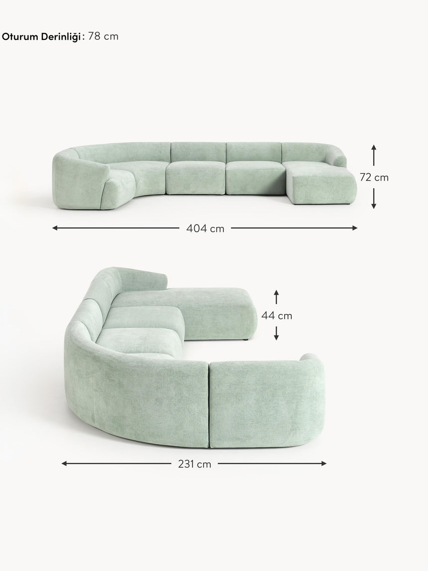 Modern Big Köşe Koltuk Adaçayı Yeşili Dokuma Kadife