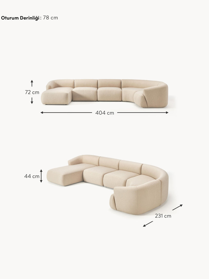 Modern Big Köşe Koltuk Bej Dokuma Kumaş