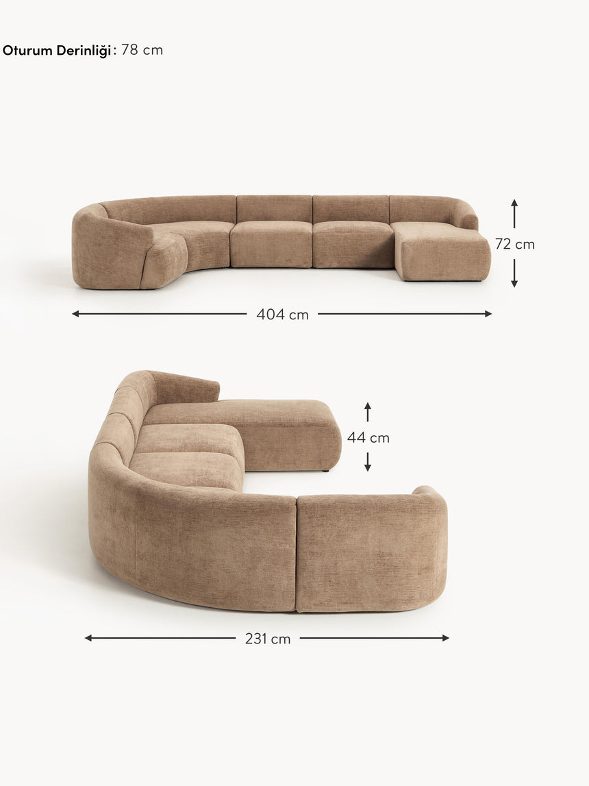 Modern Big Köşe Koltuk Kahve Dokuma Kadife