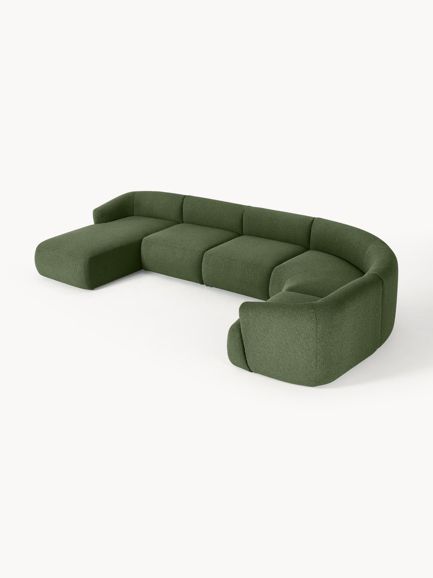 Modern Big Köşe Koltuk Koyu Yeşil Bukle