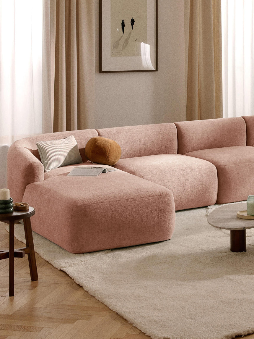 Modern Big Köşe Koltuk Şeftali Dokuma Kadife