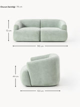 Modern İkili Koltuk Adaçayı Yeşili Dokuma Kadife