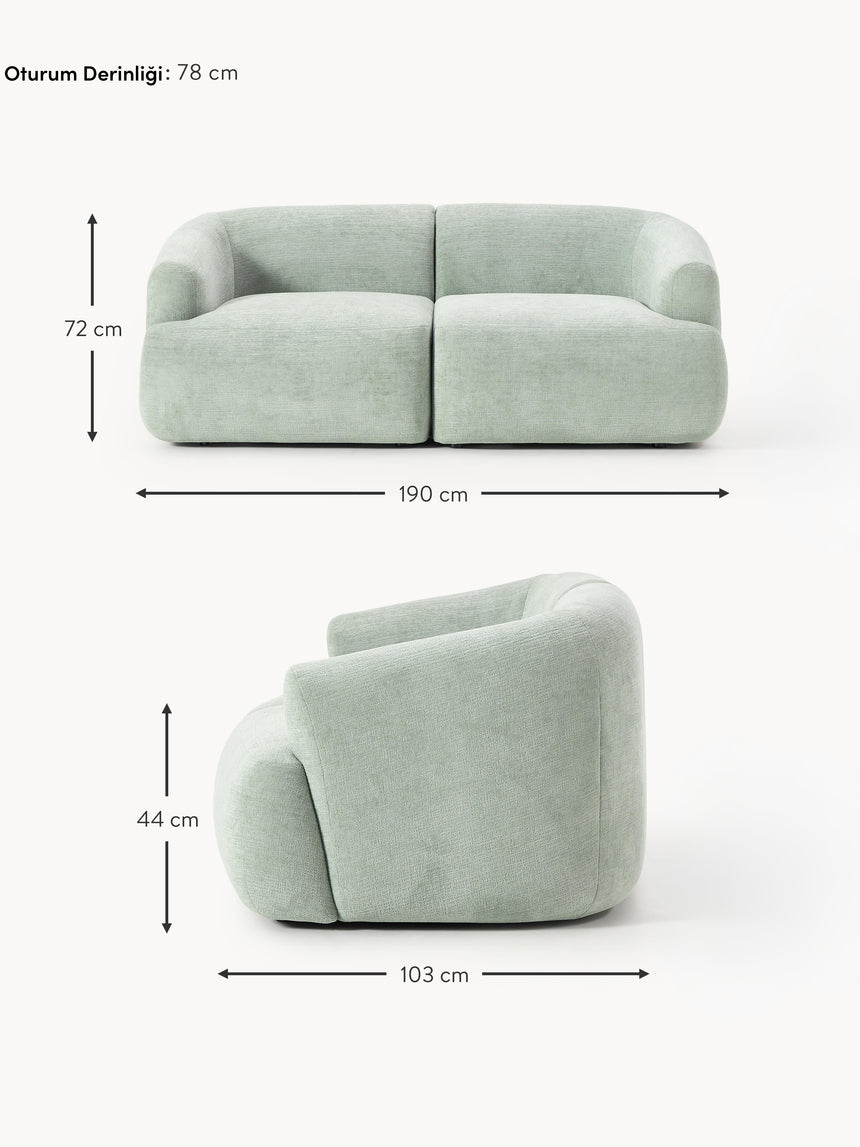 Modern İkili Koltuk Adaçayı Yeşili Dokuma Kadife