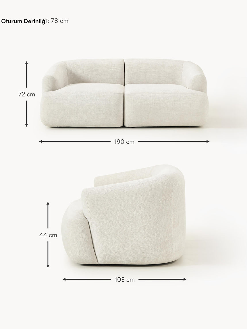 Modern İkili Koltuk Kırık Beyaz Dokuma Kadife