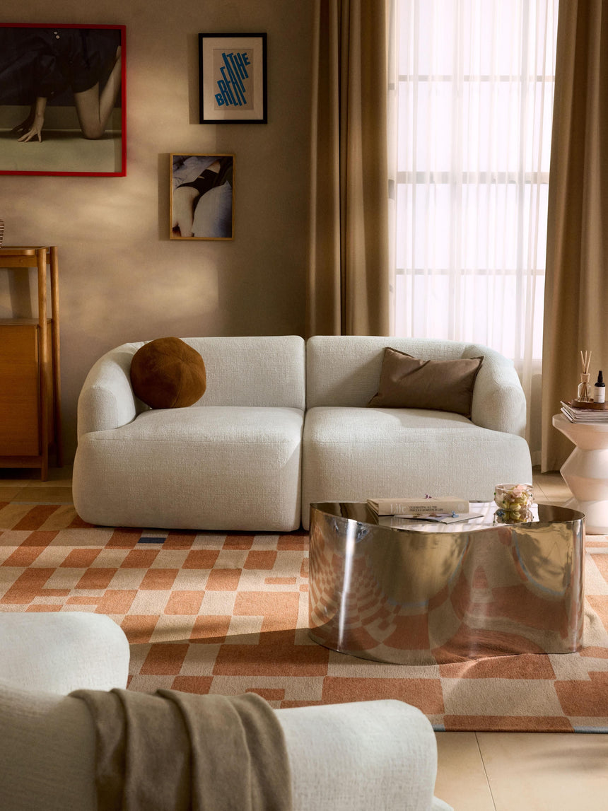 Modern İkili Koltuk Kırık Beyaz Dokuma Kadife