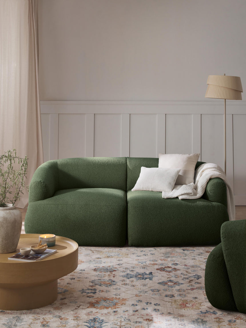 Modern İkili Koltuk Koyu Yeşil Bukle