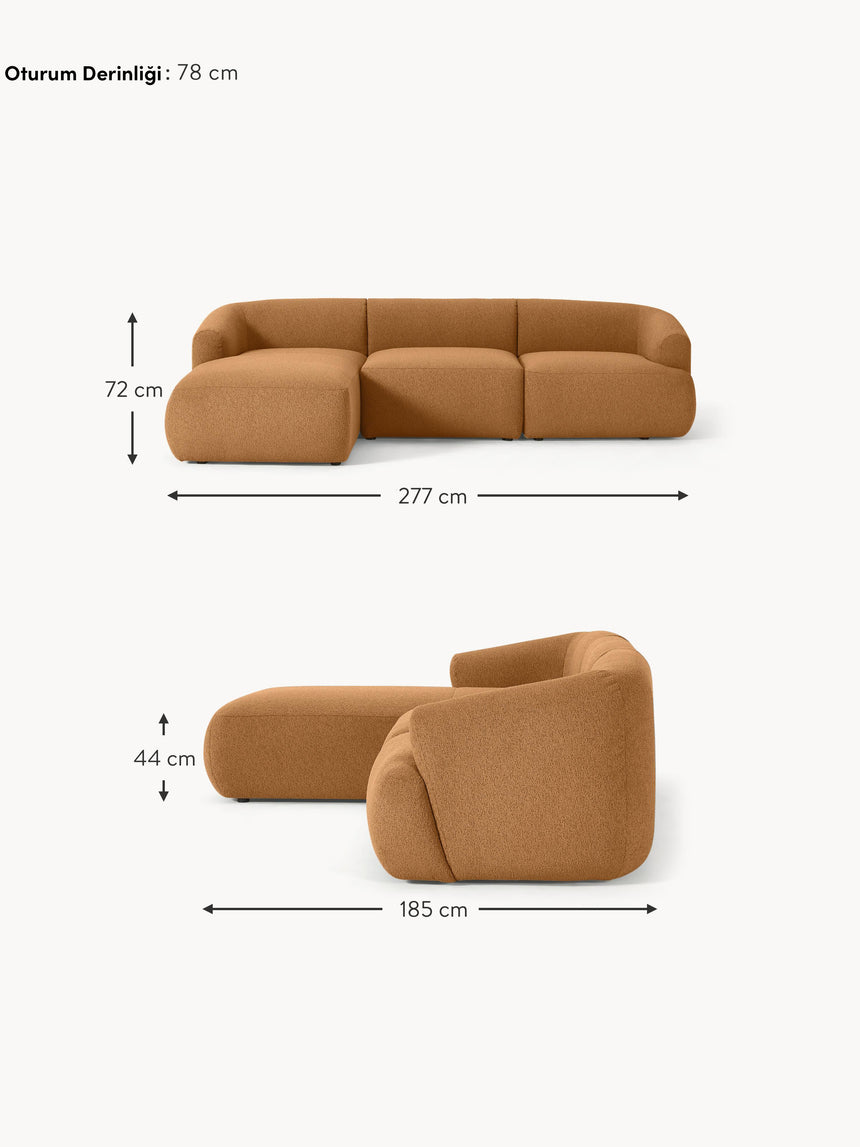 Modern Köşe Koltuk Açık Kahve Bukle