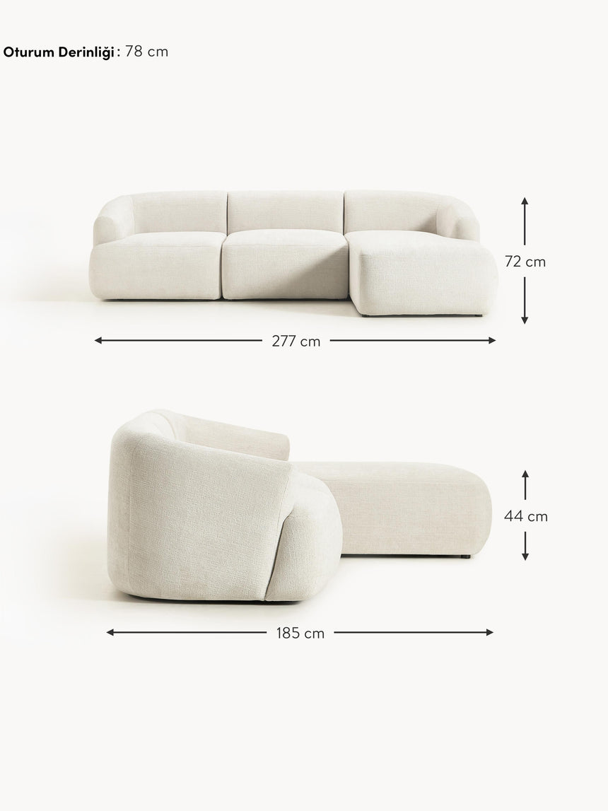 Modern Köşe Koltuk Kırık Beyaz Dokuma Kadife