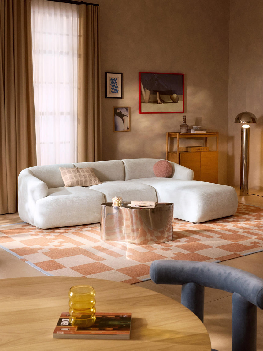 Modern Köşe Koltuk Kırık Beyaz Dokuma Kadife