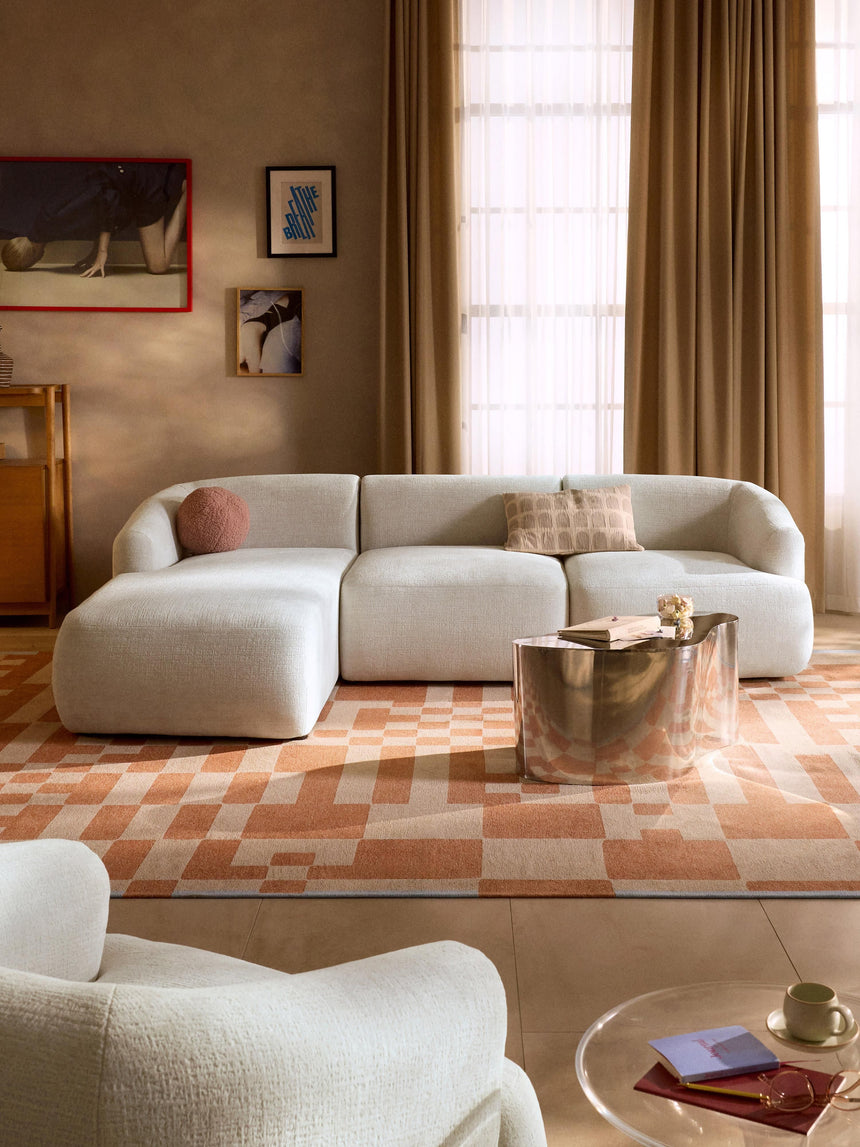 Modern Köşe Koltuk Kırık Beyaz Dokuma Kadife