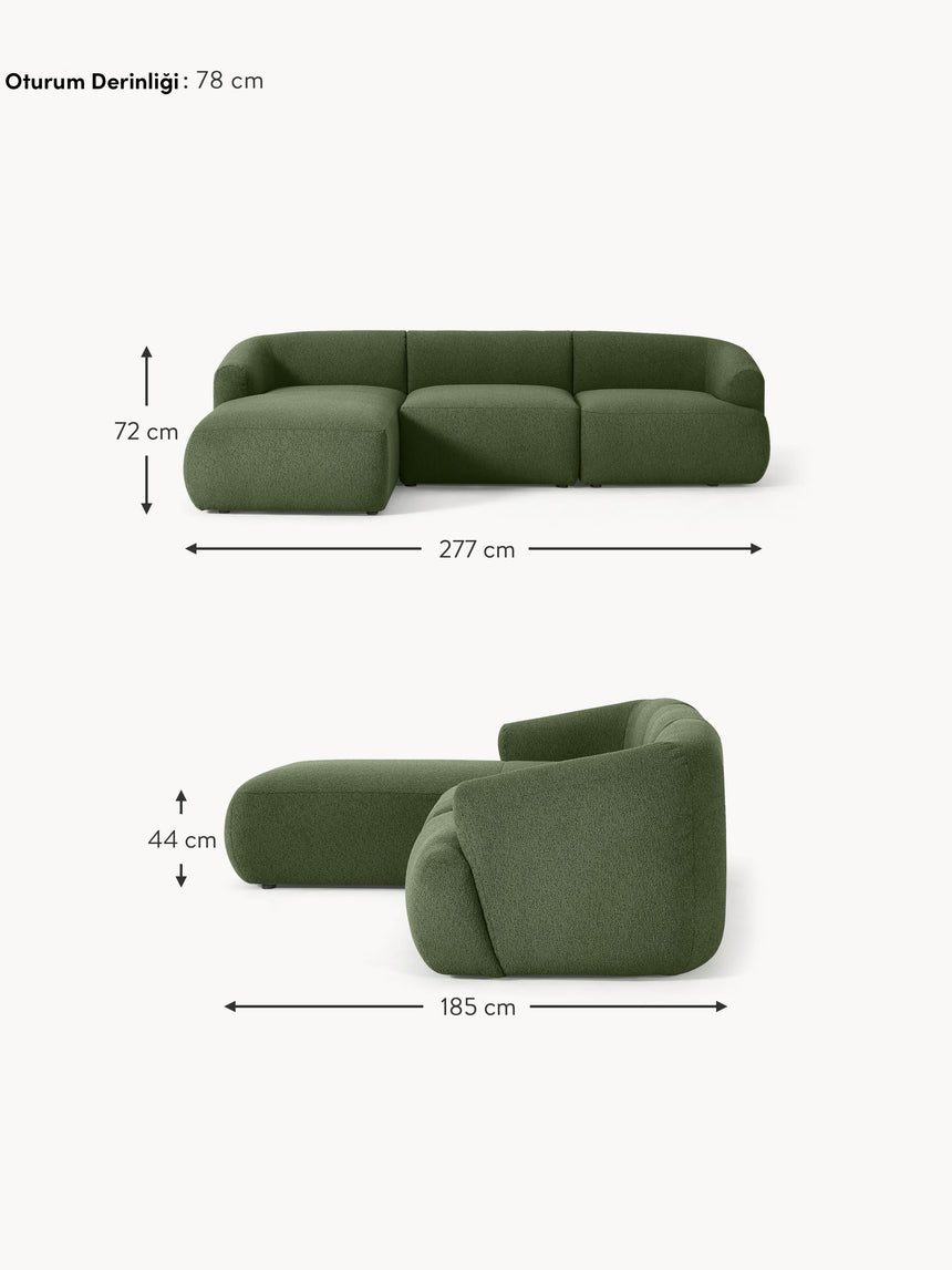Modern Köşe Koltuk Koyu Yeşil Bukle