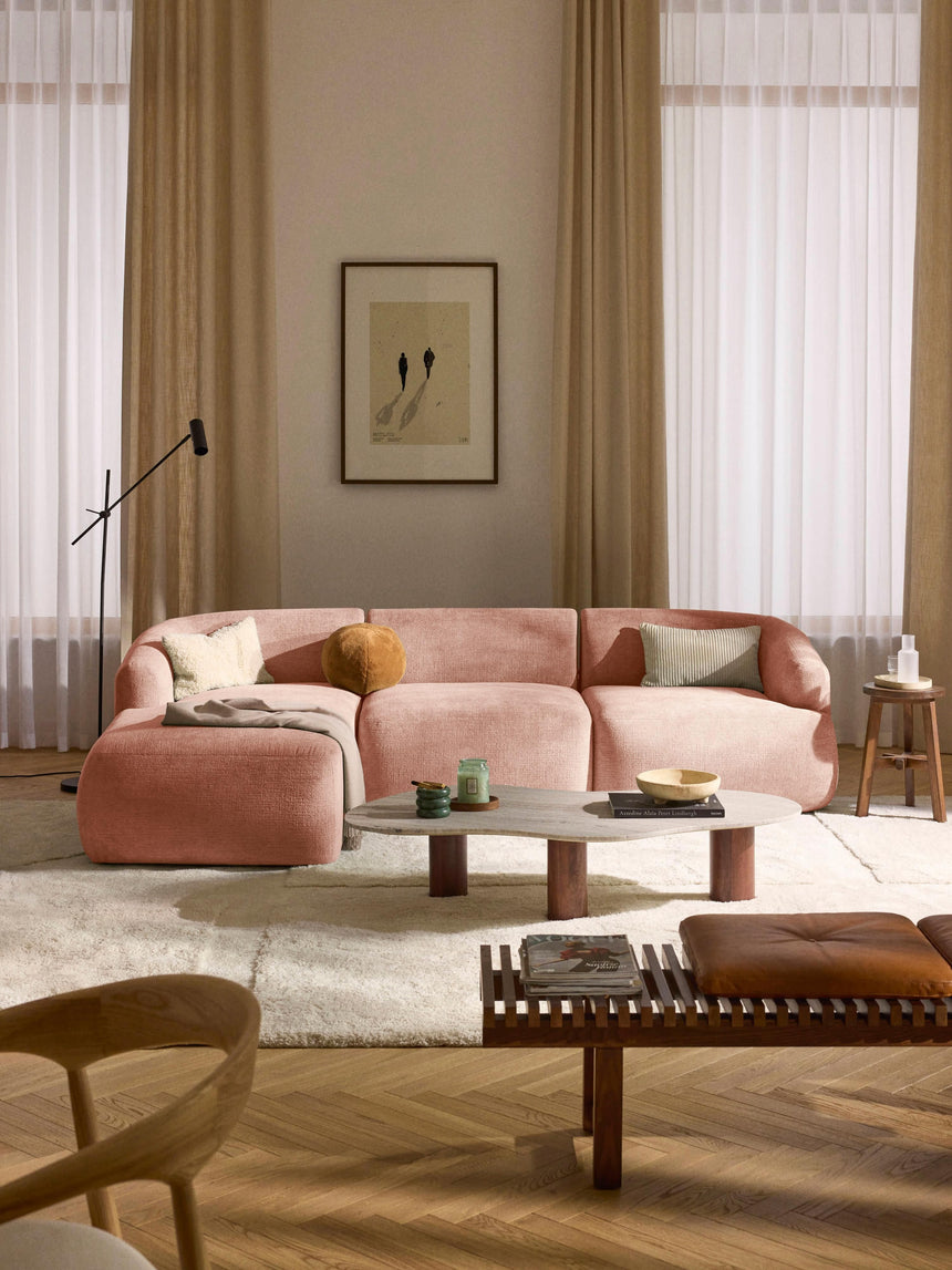 Modern Köşe Koltuk Şeftali Dokuma Kadife