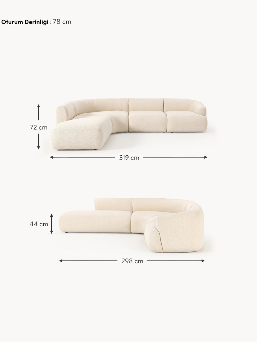 Modern Large Köşe Koltuk Açık Bej Bukle