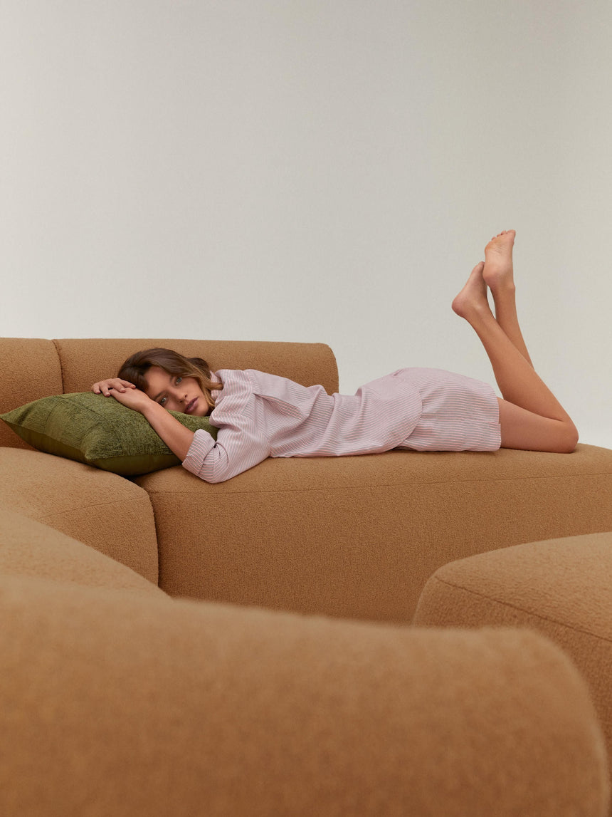 Modern Large Köşe Koltuk Açık Kahve Bukle