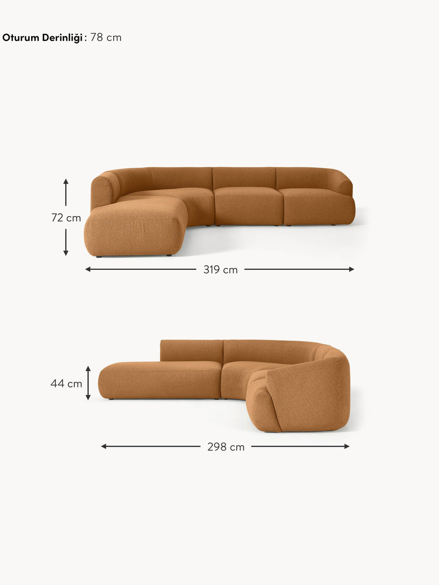 Modern Large Köşe Koltuk Açık Kahve Bukle