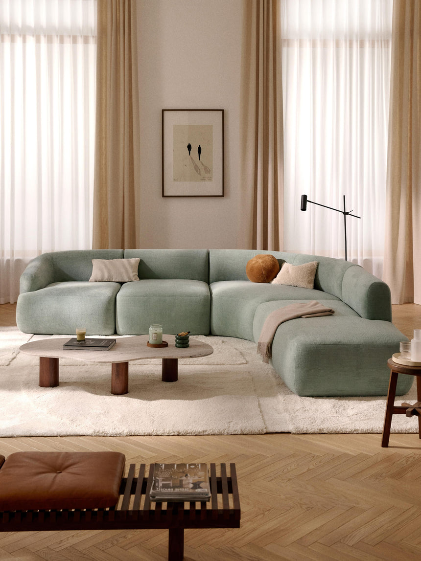 Modern Large Köşe Koltuk Adaçayı Yeşili Dokuma Kadife